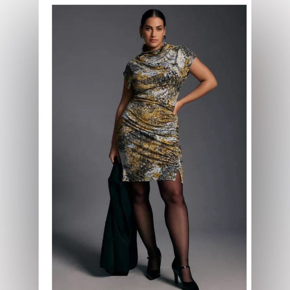 NWT Anthropologie The Maya Ruched Cowl-Neck Dress: Printed Mini Edition